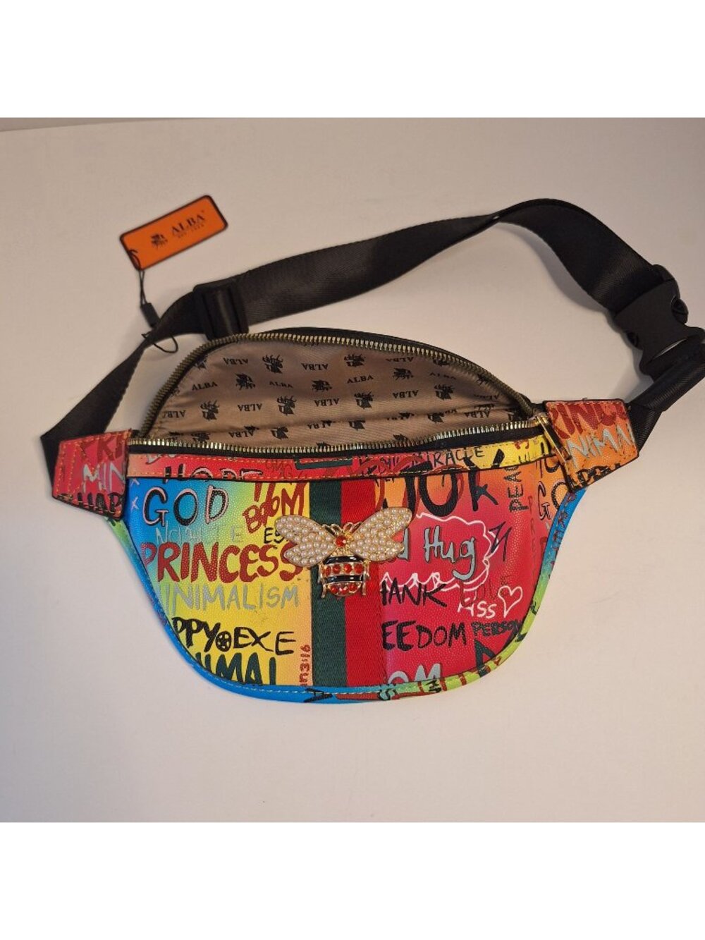 ALBA ART OF GRAFFITI PRINT QUEEN BEE VEGAN LEATHER WAIST FANNY PACK NWT